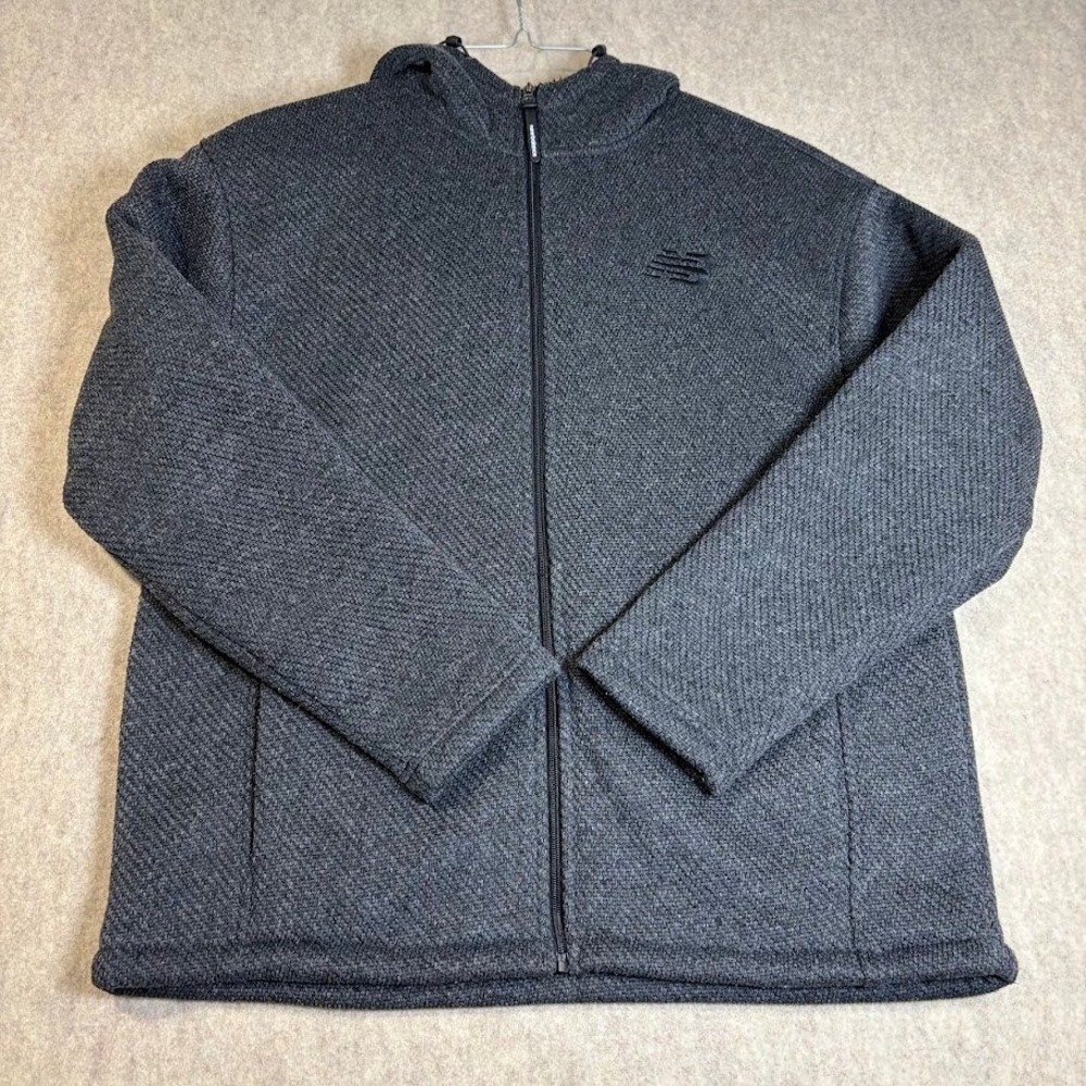 New Balance Hoodie Jacket Mens L‎ Gray Sherpa Lined Full Zip Textured Knit Warm